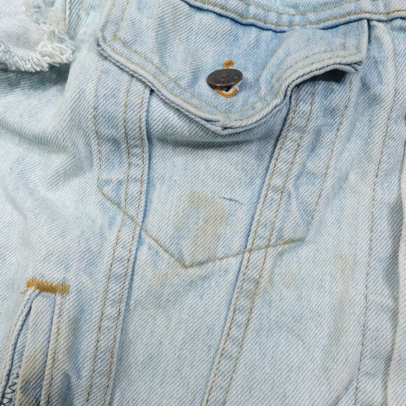 VINTAGE LEVI'S USA MADE MOTLEY CRUE DENIM JEAN BATTLE VEST WOMENS 14 21X22.5 - Picture 7 of 16